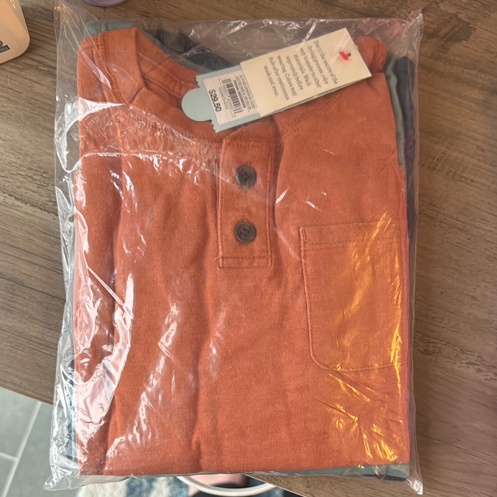 3 PACK Kids 4T Orange Henley Shirt with Pocket NWT
